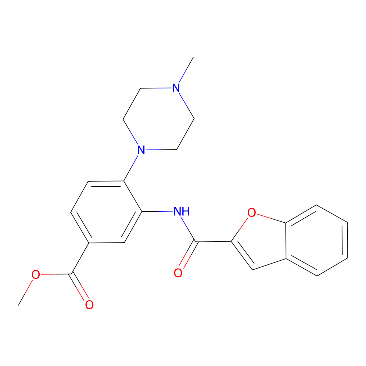 Methyl 3-(benzofuran-2-carboxamido)-4-(4-methylpiperazin-1-yl)benzoate molecular structure, CAS 839682-59-6