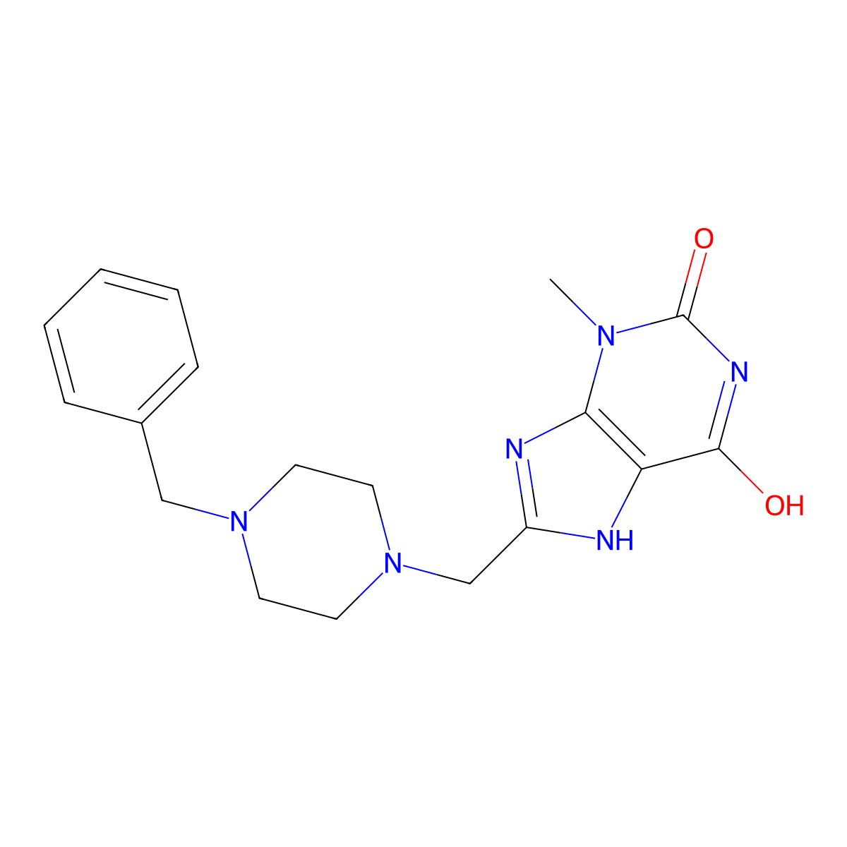 3-Methyl-8-{[4-benzylpiperazinyl]methyl}-1,3,7-trihydropurine-2,6-dione molecular structure, CAS 839682-63-2