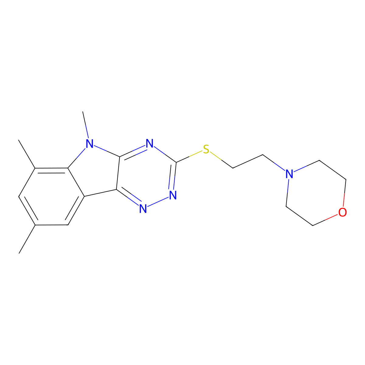 4-[2-[(5,6,8-Trimethyl-[1,2,4]triazino[5,6-b]indol-3-yl)sulfanyl]ethyl]morpholine molecular structure, CAS 839682-70-1