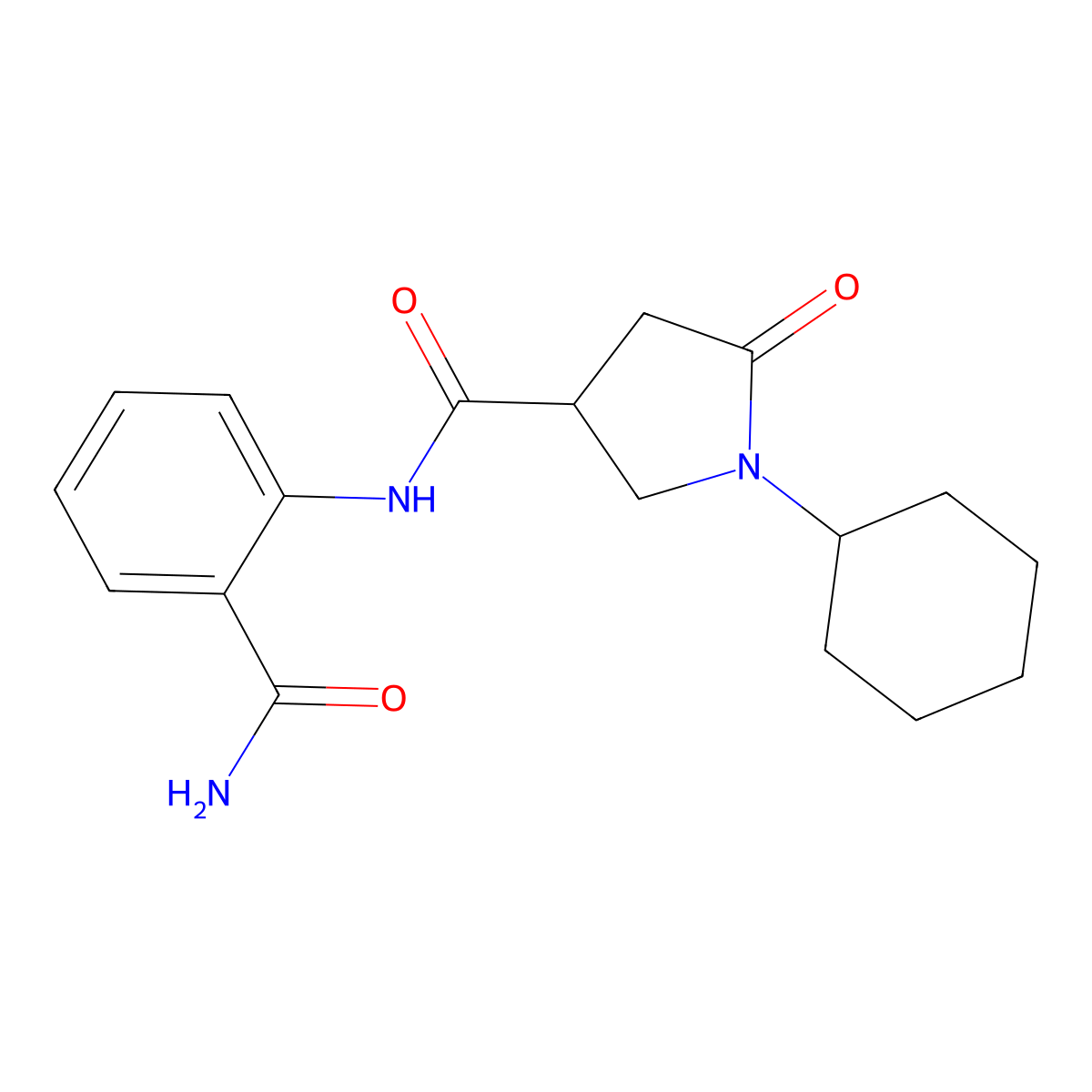 N-(2-carbamoylphenyl)-1-cyclohexyl-5-oxopyrrolidine-3-carboxamide molecular structure, CAS 839682-72-3