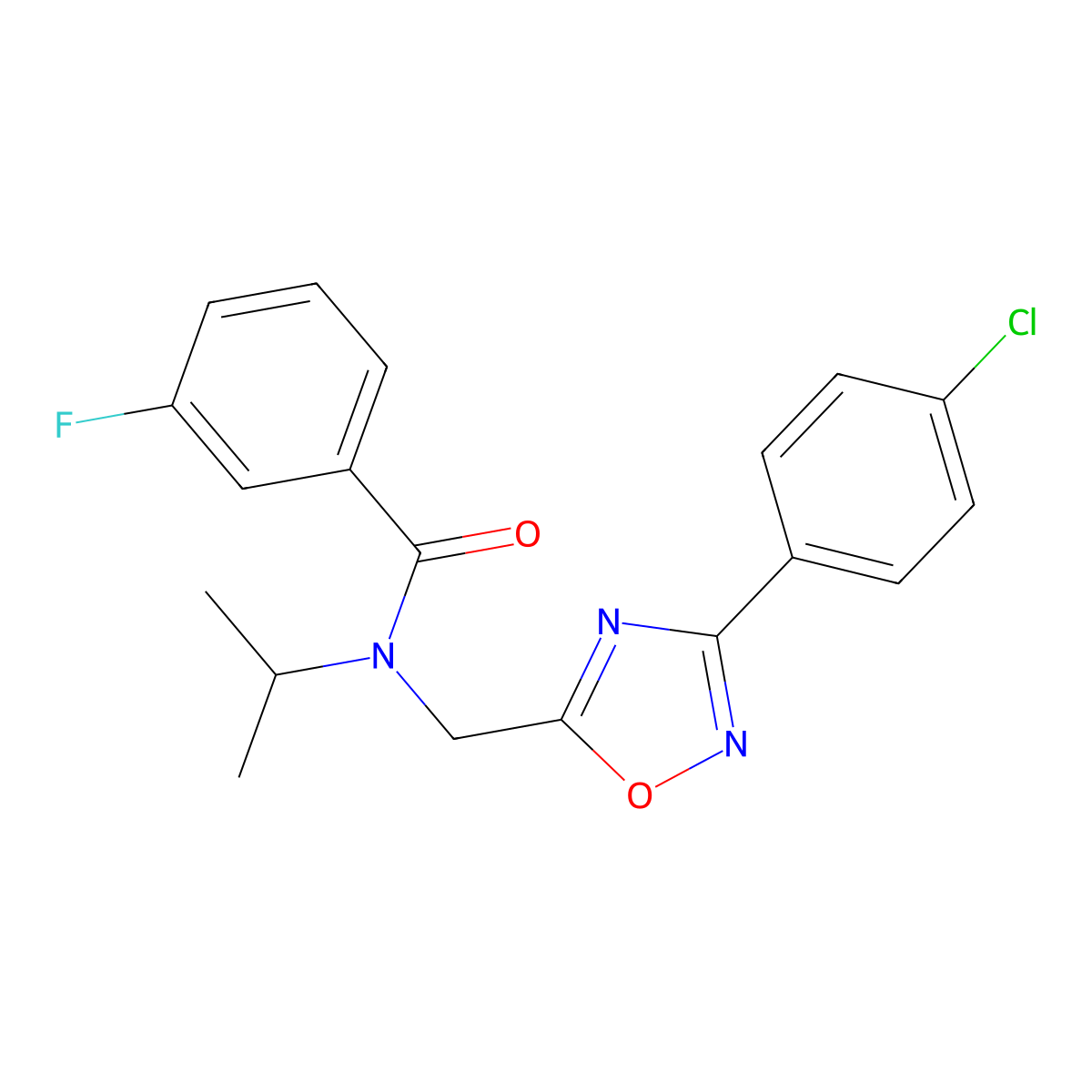 N-[[3-(4-chlorophenyl)-1,2,4-oxadiazol-5-yl]methyl]-3-fluoro-N-propan-2-ylbenzamide molecular structure, CAS 839685-01-7