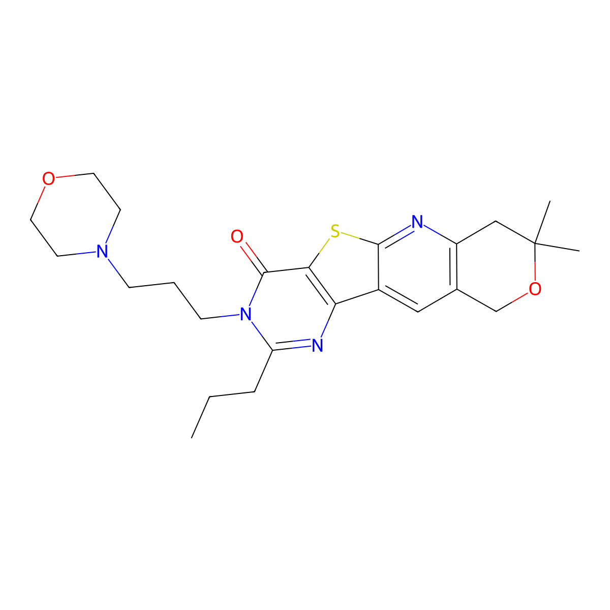 8,8-dimethyl-3-(3-morpholinopropyl)-2-propyl-7,8-dihydro-3H-pyrano[3'',4'':5',6']pyrido[3',2':4,5]thieno[3,2-d]pyrimidin-4(10H)-one molecular structure, CAS 839685-02-8