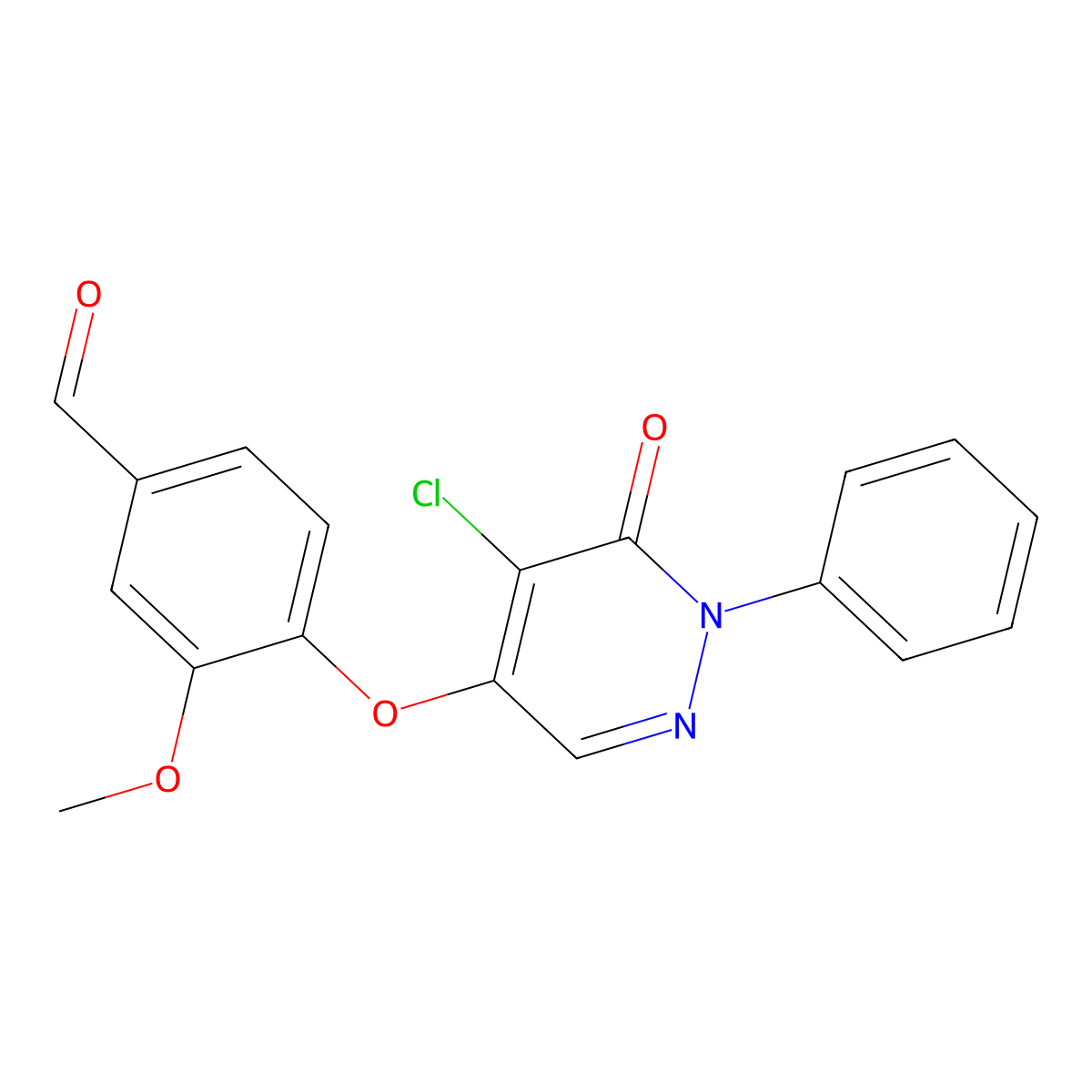 4-((5-Chloro-6-oxo-1-phenyl-1,6-dihydropyridazin-4-yl)oxy)-3-methoxybenzaldehyde molecular structure, CAS 839685-25-5