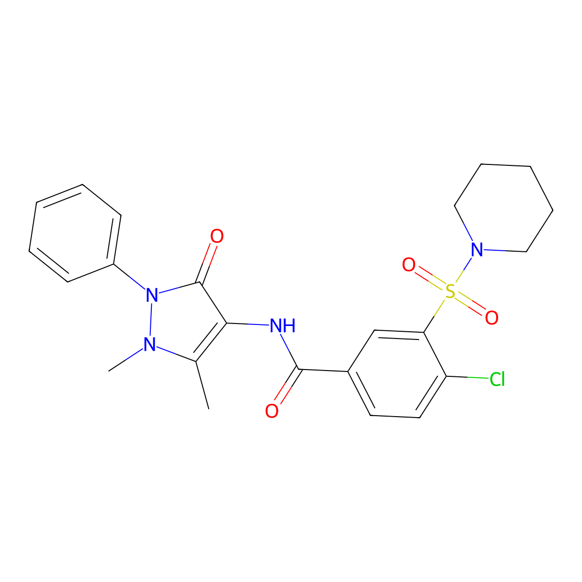 4-chloro-N-(1,5-dimethyl-3-oxo-2-phenylpyrazol-4-yl)-3-piperidin-1-ylsulfonylbenzamide molecular structure, CAS 839685-42-6