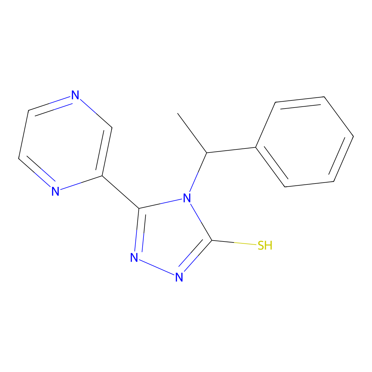 4-(1-phenylethyl)-3-pyrazin-2-yl-1H-1,2,4-triazole-5-thione molecular structure, CAS 839685-59-5