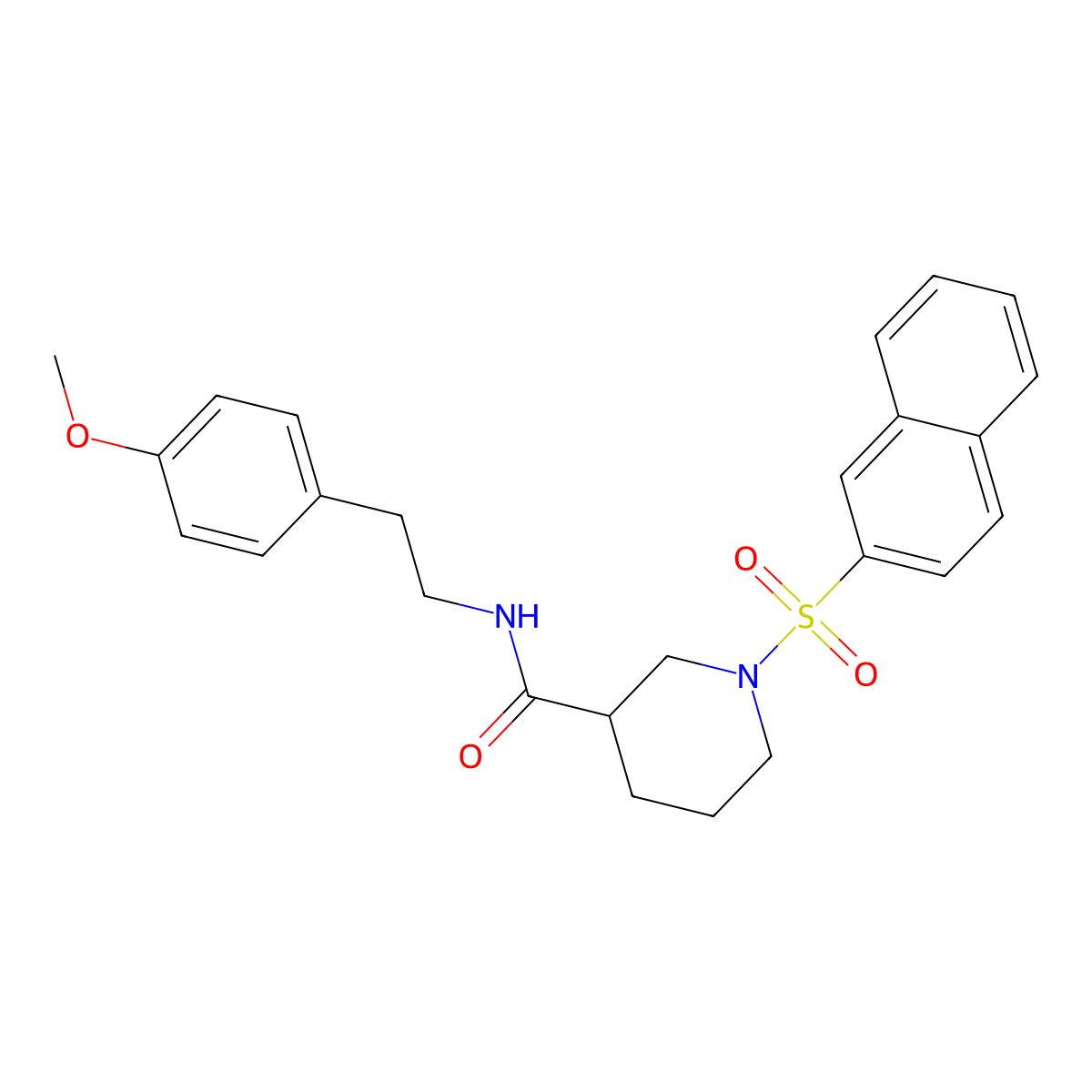 N-[2-(4-methoxyphenyl)ethyl]-1-naphthalen-2-ylsulfonylpiperidine-3-carboxamide molecular structure, CAS 839685-70-0