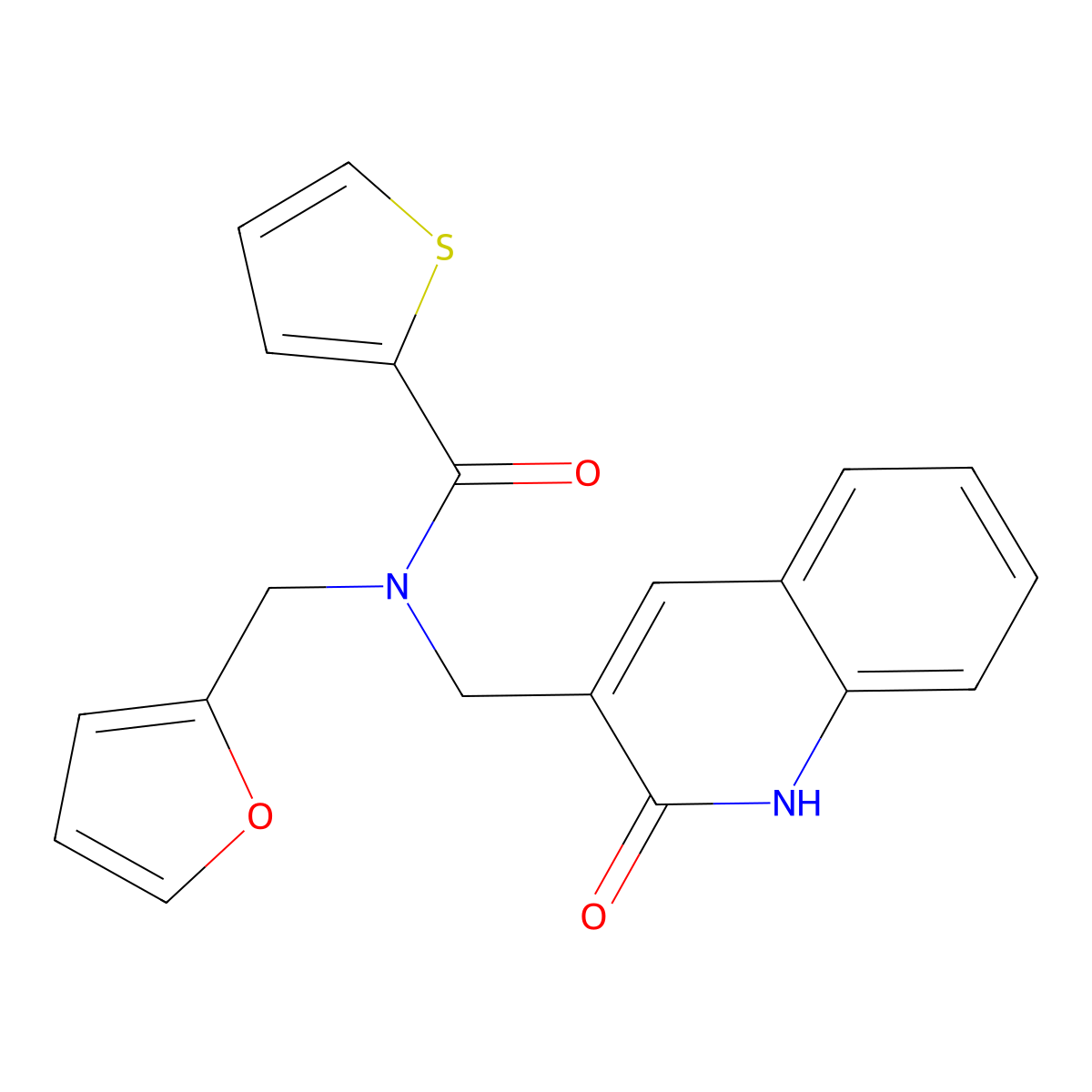 N-(furan-2-ylmethyl)-N-[(2-oxo-1H-quinolin-3-yl)methyl]thiophene-2-carboxamide molecular structure, CAS 839685-73-3
