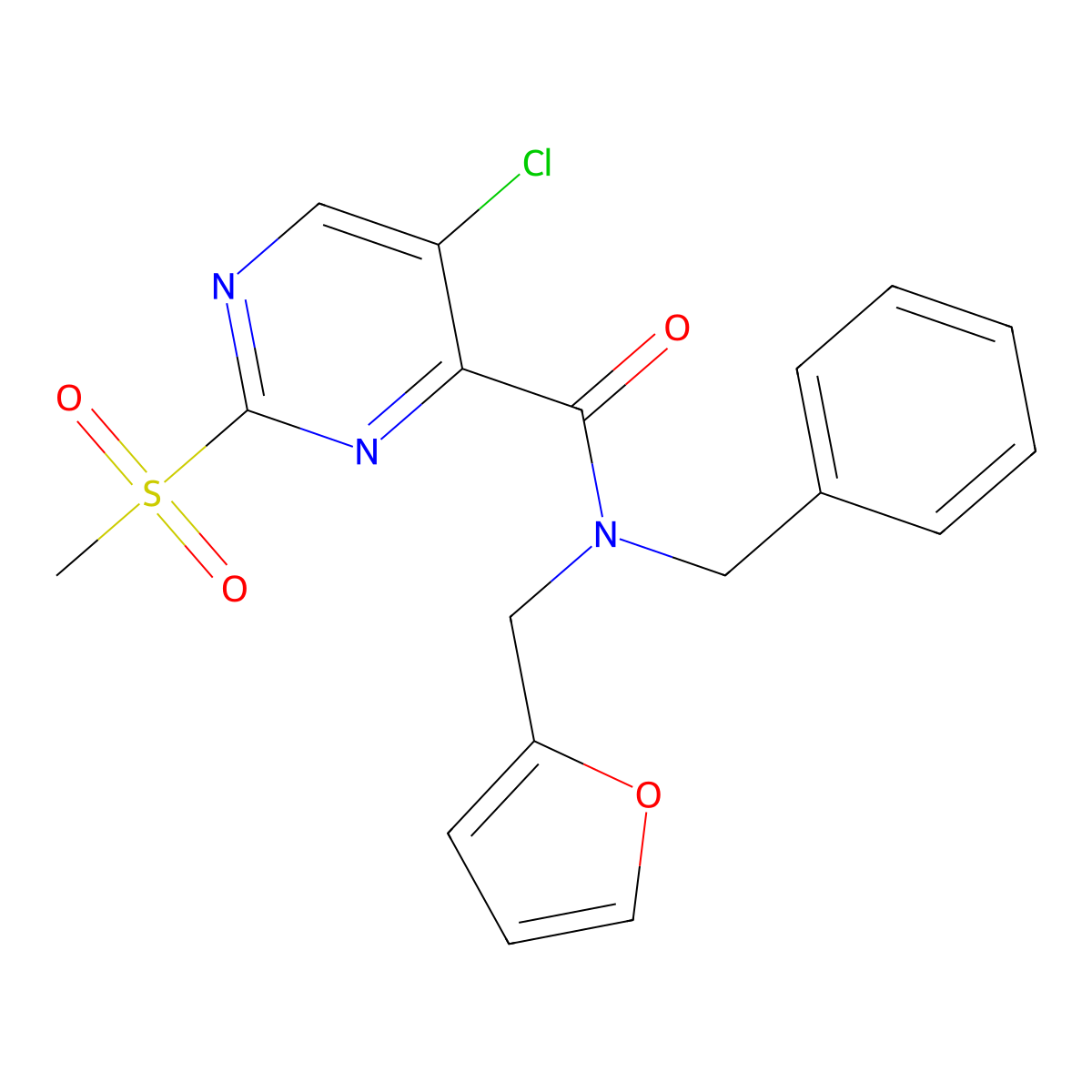 N-benzyl-5-chloro-N-(furan-2-ylmethyl)-2-methylsulfonylpyrimidine-4-carboxamide molecular structure, CAS 839685-77-7
