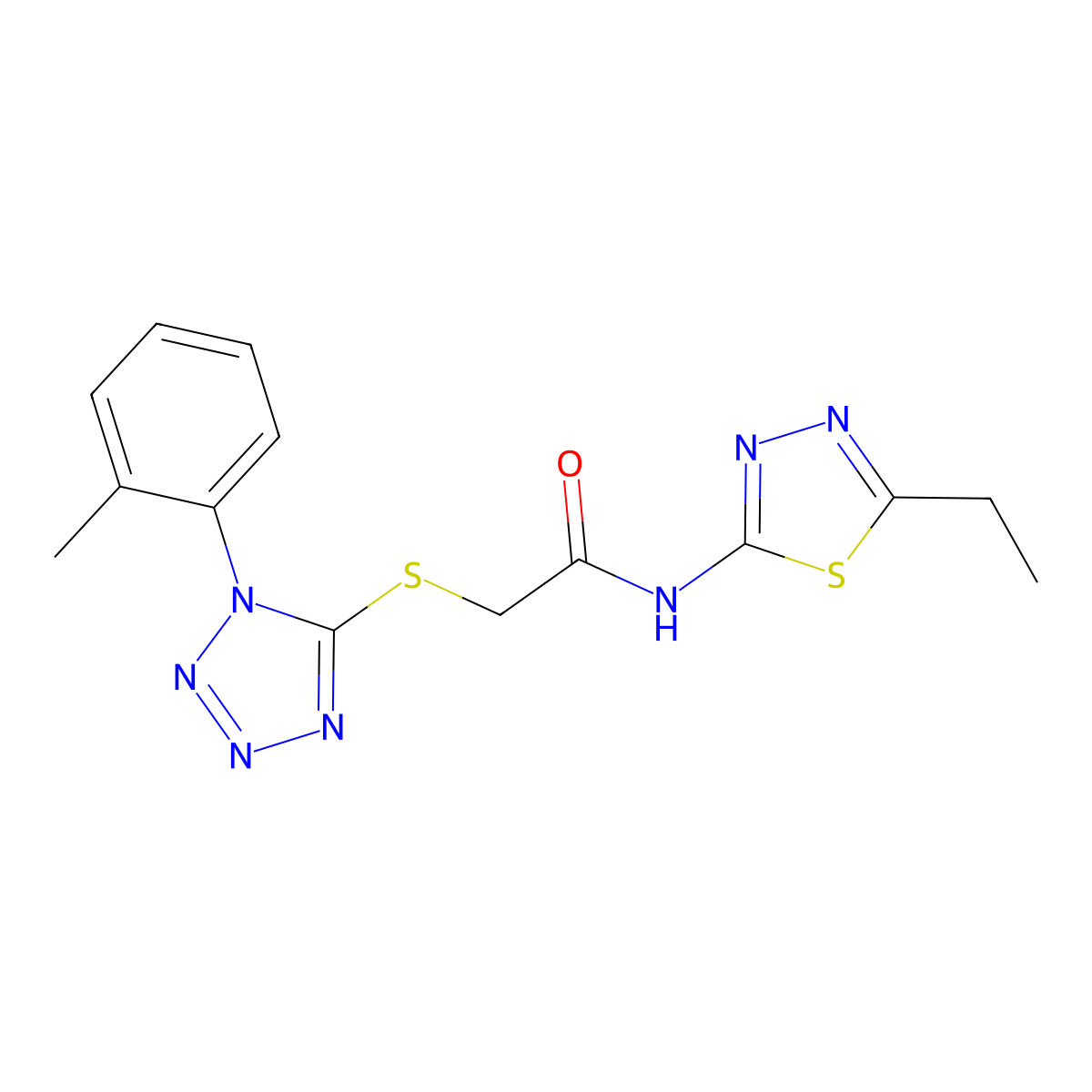 N-(5-ethyl-1,3,4-thiadiazol-2-yl)-2-{[1-(2-methylphenyl)-1H-tetrazol-5-yl]sulfanyl}acetamide molecular structure, CAS 839685-97-1