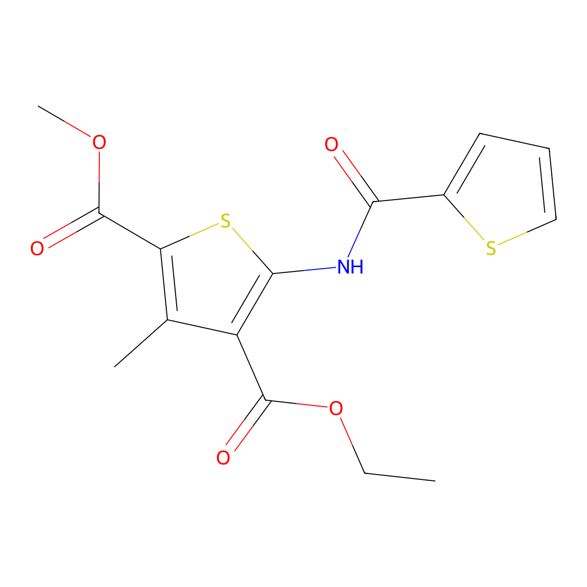 4-Ethyl 2-methyl 3-methyl-5-[(2-thienylcarbonyl)amino]-2,4-thiophenedicarboxylate molecular structure, CAS 839686-77-0