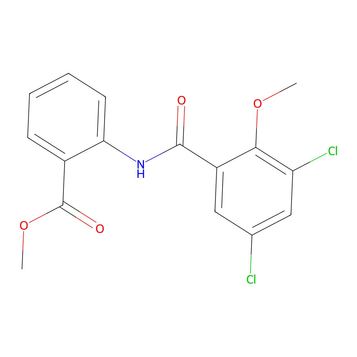 Methyl 2-[(3,5-dichloro-2-methoxybenzoyl)amino]benzoate molecular structure, CAS 839687-08-0