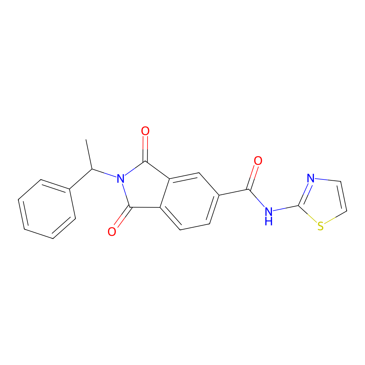 1,3-dioxo-2-(1-phenylethyl)-N-(1,3-thiazol-2-yl)isoindole-5-carboxamide molecular structure, CAS 839687-10-4