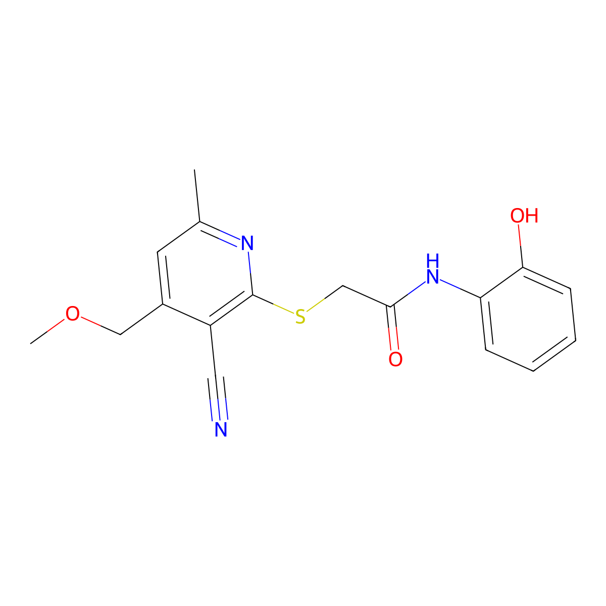2-[3-cyano-4-(methoxymethyl)-6-methylpyridin-2-yl]sulfanyl-N-(2-hydroxyphenyl)acetamide molecular structure, CAS 839687-52-4