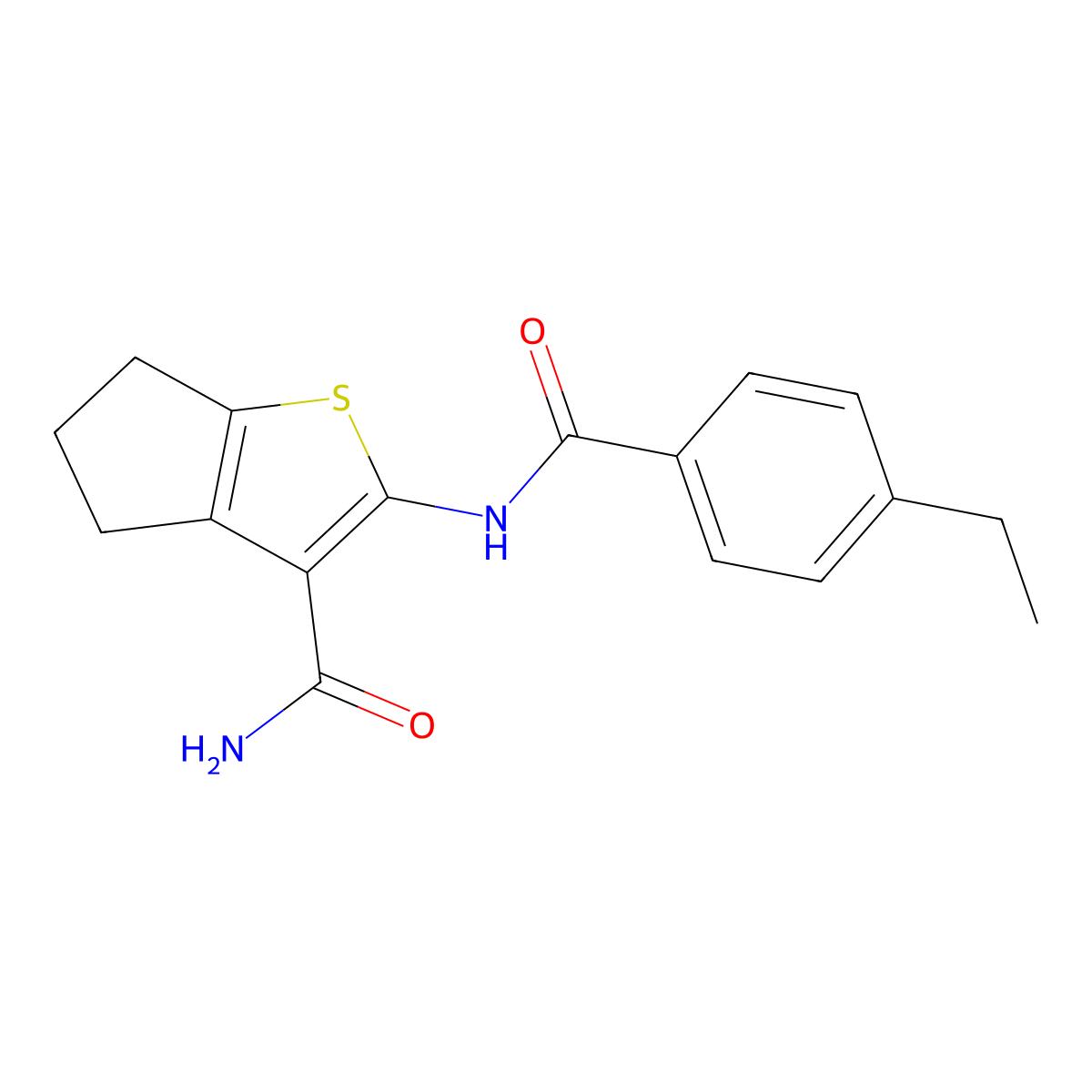 2-[(4-ethylbenzoyl)amino]-5,6-dihydro-4H-cyclopenta[b]thiophene-3-carboxamide molecular structure, CAS 839687-87-5