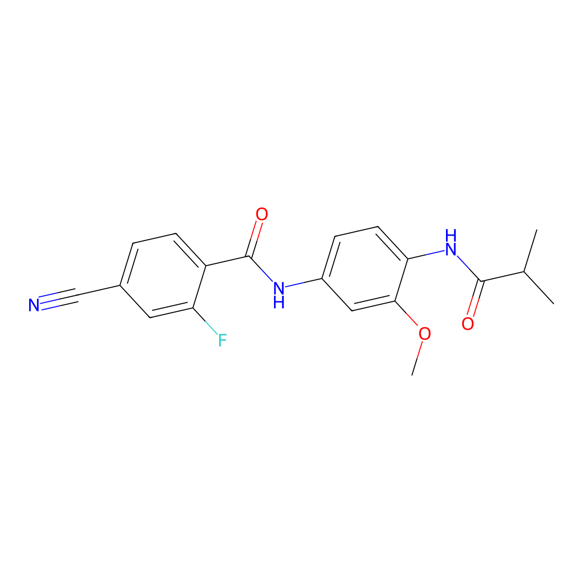 4-cyano-2-fluoro-N-[3-methoxy-4-(2-methylpropanoylamino)phenyl]benzamide molecular structure, CAS 839688-07-2