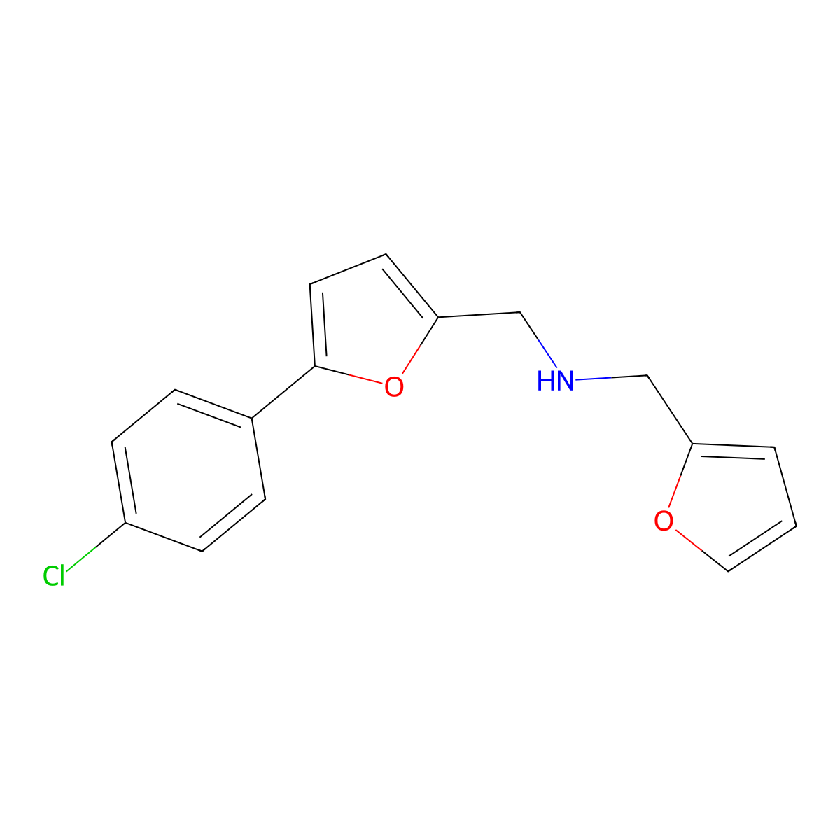 N-{[5-(4-chlorophenyl)-2-furyl]methyl}-N-(2-furylmethyl)amine molecular structure, CAS 839688-27-6