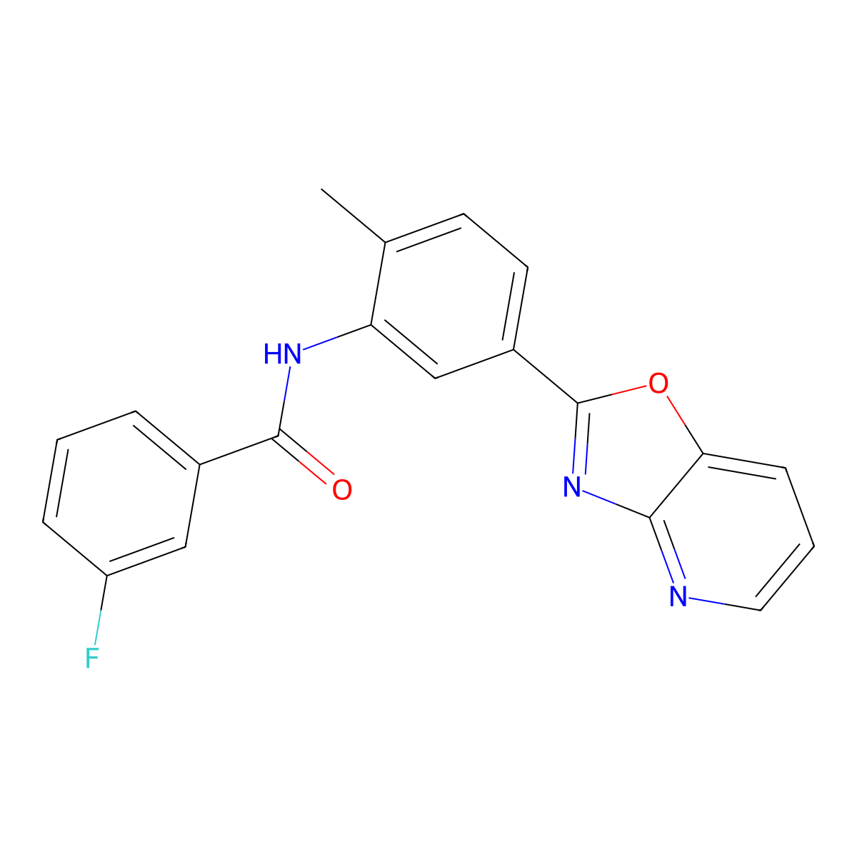 3-fluoro-N-[2-methyl-5-([1,3]oxazolo[4,5-b]pyridin-2-yl)phenyl]benzamide molecular structure, CAS 839688-46-9