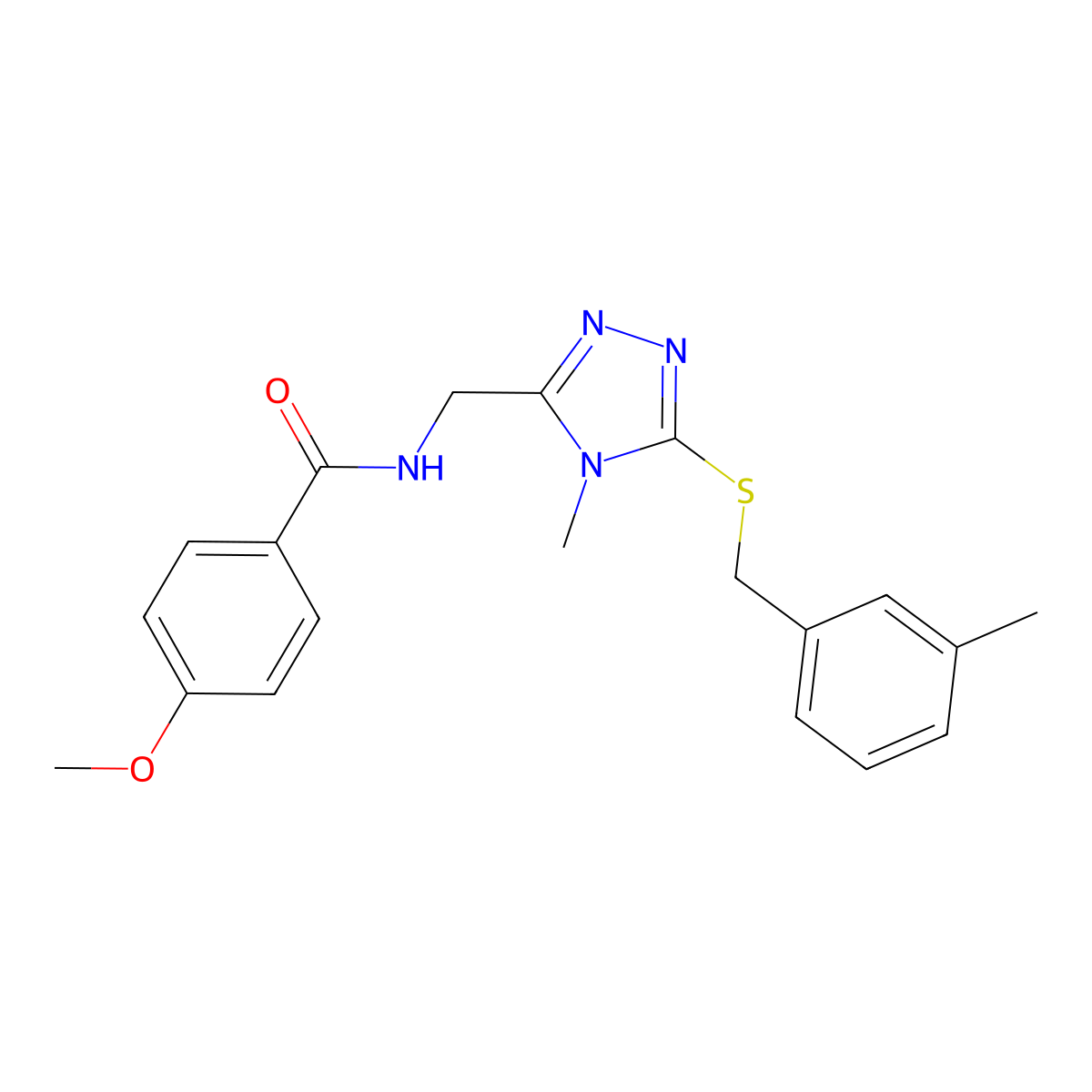 4-methoxy-N-[[4-methyl-5-[(3-methylphenyl)methylsulfanyl]-1,2,4-triazol-3-yl]methyl]benzamide molecular structure, CAS 839688-50-5