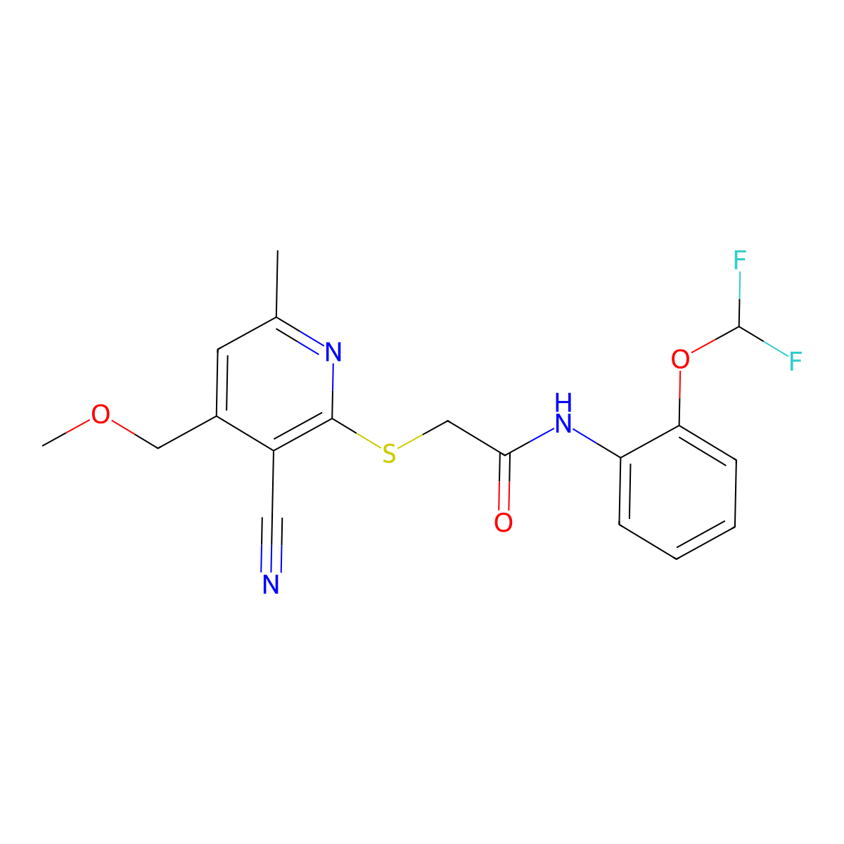 2-[3-cyano-4-(methoxymethyl)-6-methylpyridin-2-yl]sulfanyl-N-[2-(difluoromethoxy)phenyl]acetamide molecular structure, CAS 839688-75-4