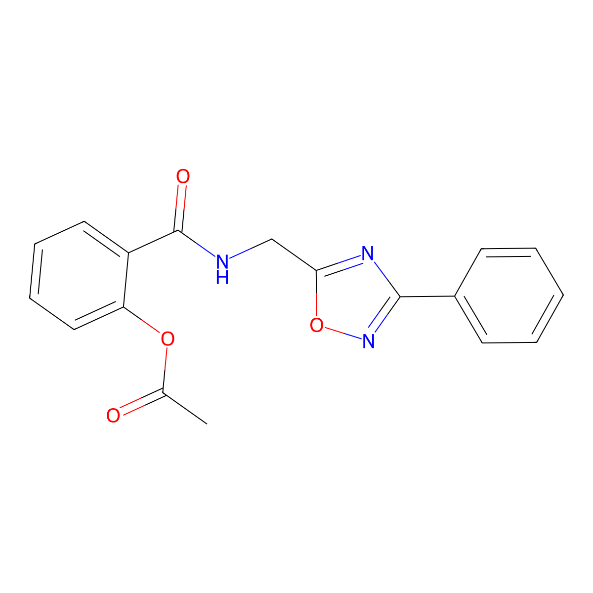2-(((3-Phenyl-1,2,4-oxadiazol-5-yl)methyl)carbamoyl)phenyl acetate molecular structure, CAS 839689-33-7