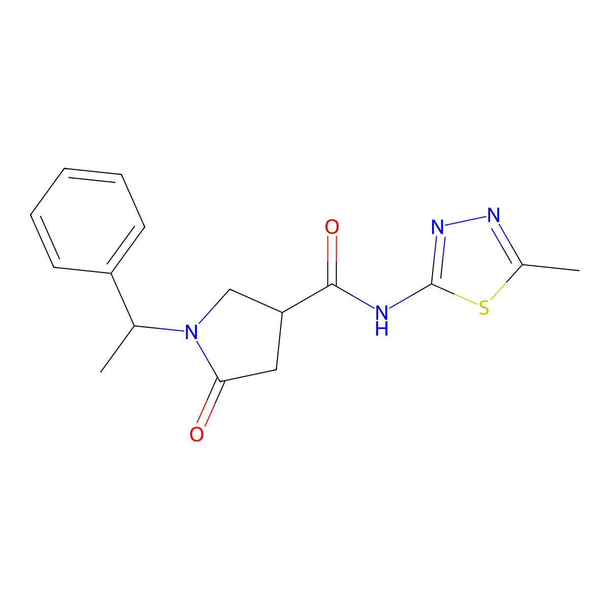 N-(5-methyl-1,3,4-thiadiazol-2-yl)-5-oxo-1-(1-phenylethyl)pyrrolidine-3-carboxamide molecular structure, CAS 839689-72-4