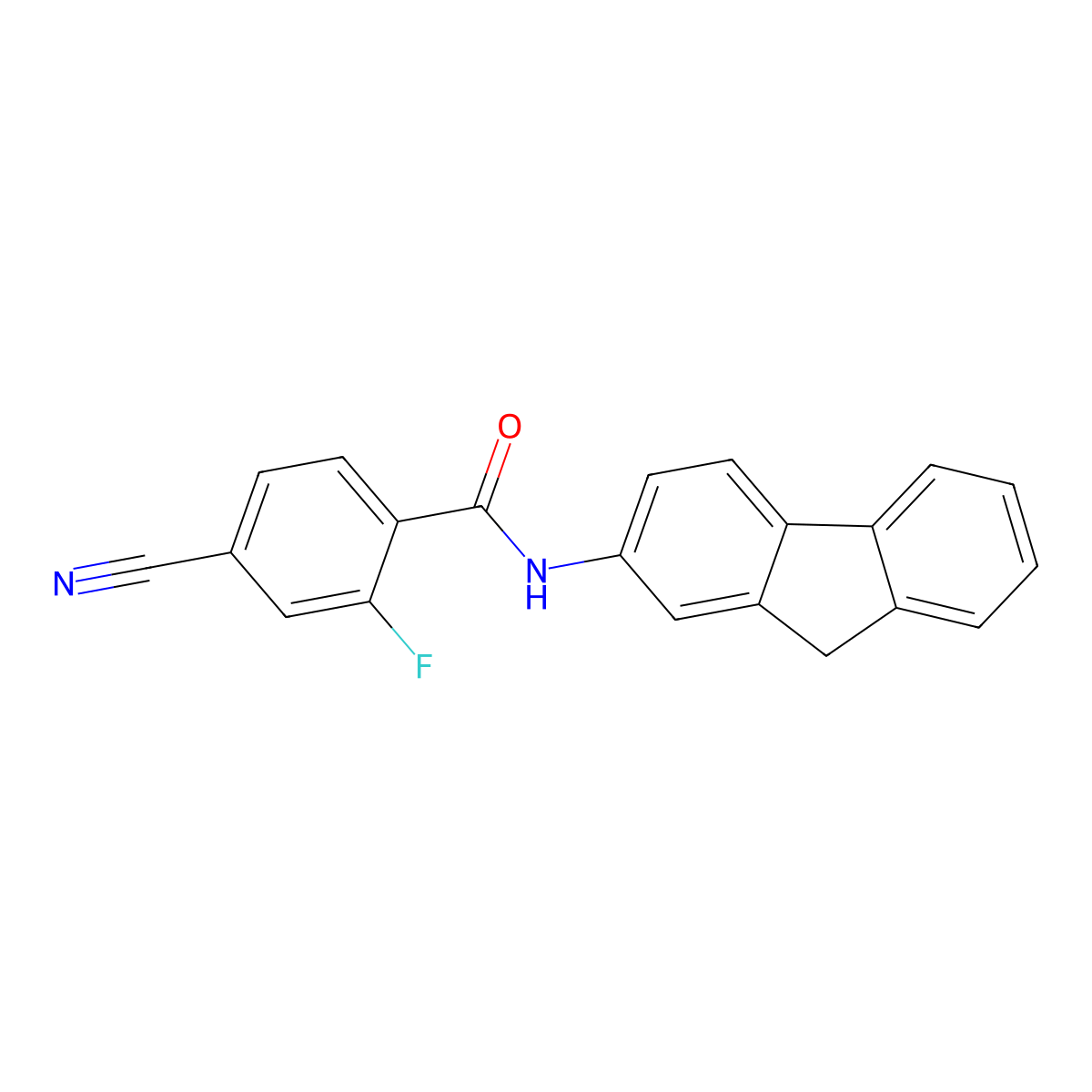 4-cyano-N-(9H-fluoren-2-yl)-2-fluorobenzamide molecular structure, CAS 839690-10-7