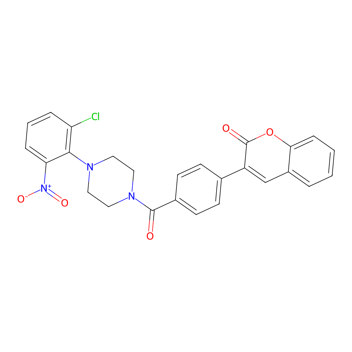 3-[4-[4-(2-Chloro-6-nitrophenyl)piperazine-1-carbonyl]phenyl]chromen-2-one molecular structure, CAS 839690-57-2