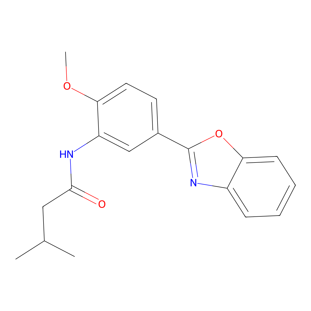 N-[5-(1,3-benzoxazol-2-yl)-2-methoxyphenyl]-3-methylbutanamide molecular structure, CAS 839690-74-3