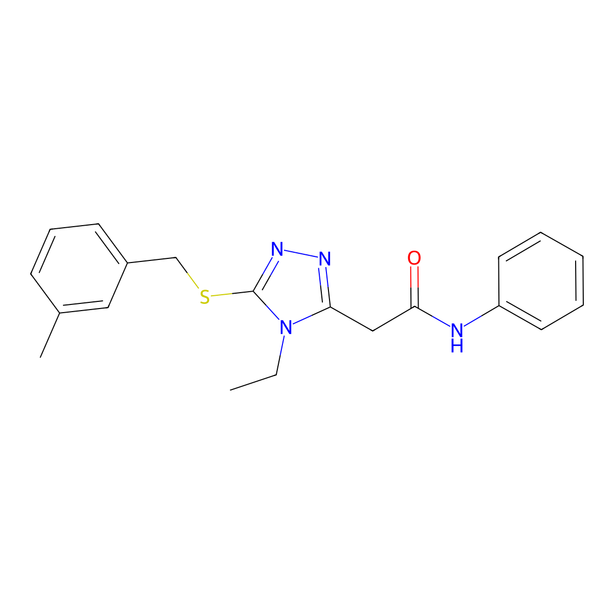 2-[4-ethyl-5-[(3-methylphenyl)methylsulfanyl]-1,2,4-triazol-3-yl]-N-phenylacetamide molecular structure, CAS 839691-22-4