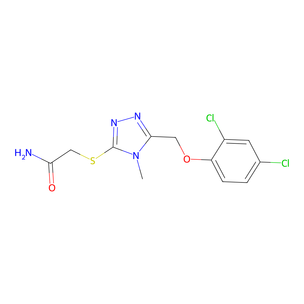 2-[[5-[(2,4-Dichlorophenoxy)methyl]-4-methyl-1,2,4-triazol-3-yl]sulfanyl]acetamide molecular structure, CAS 839691-76-8