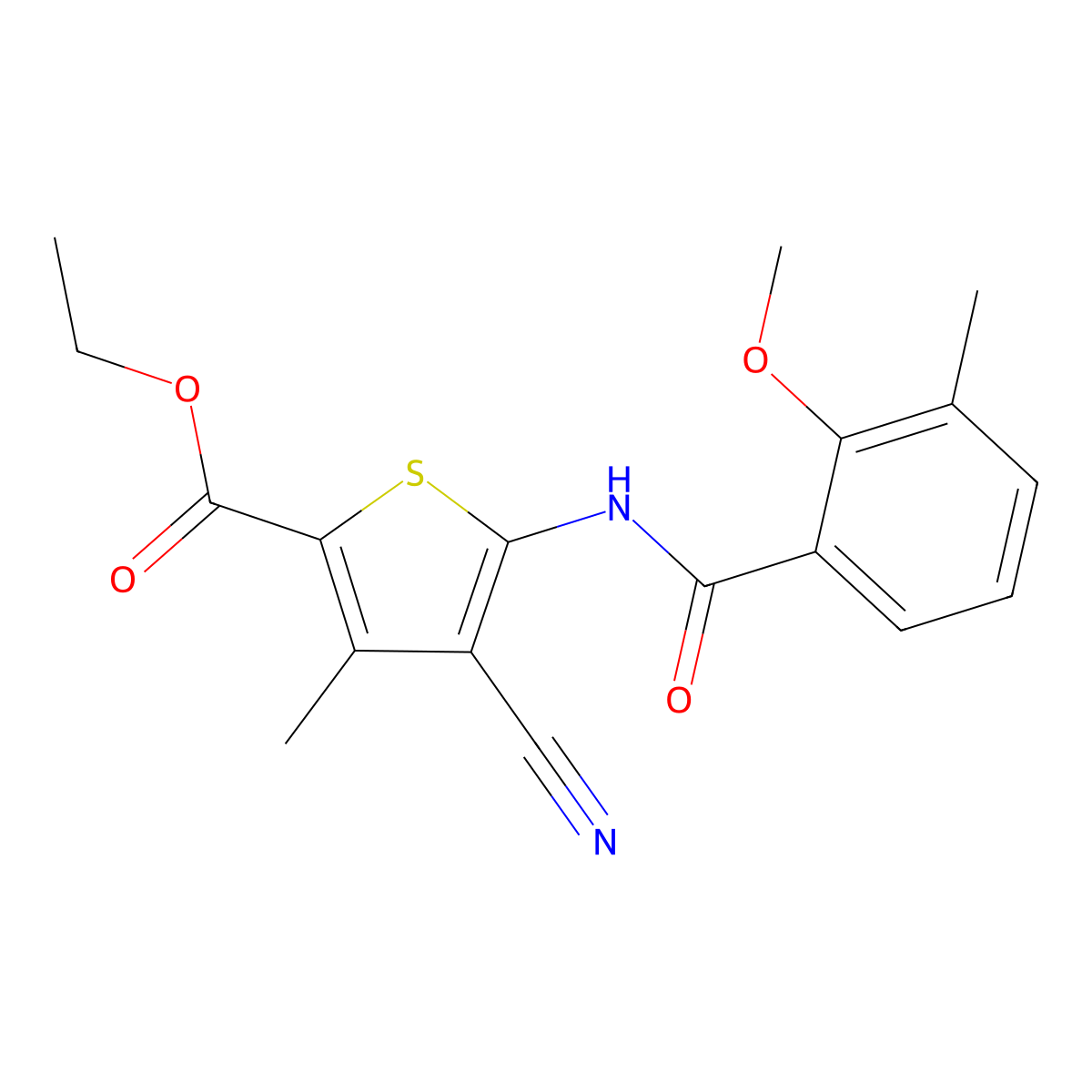 Ethyl 4-cyano-5-[(2-methoxy-3-methylbenzoyl)amino]-3-methyl-2-thiophenecarboxylate molecular structure, CAS 839692-17-0