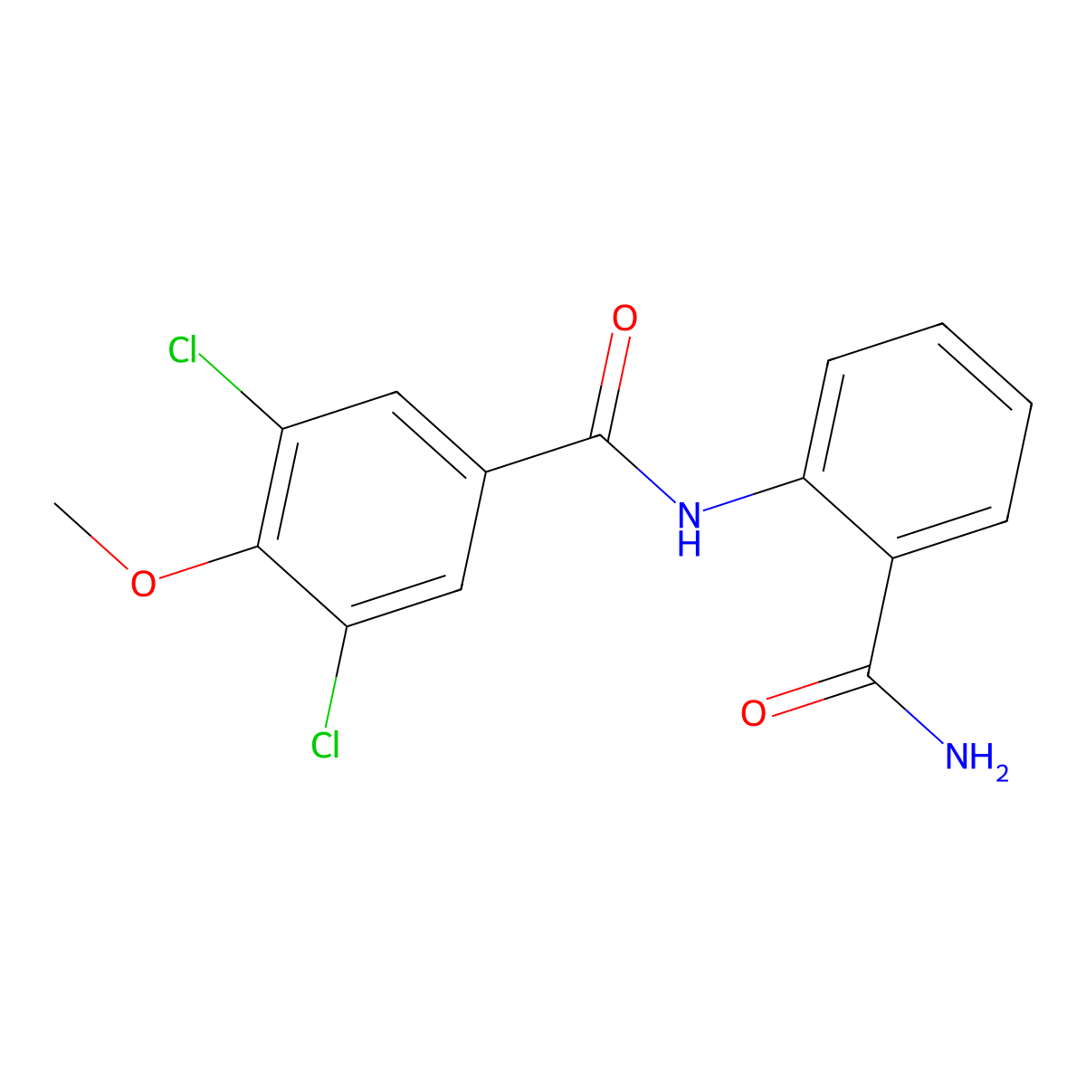 N-(2-carbamoylphenyl)-3,5-dichloro-4-methoxybenzamide molecular structure, CAS 839692-20-5