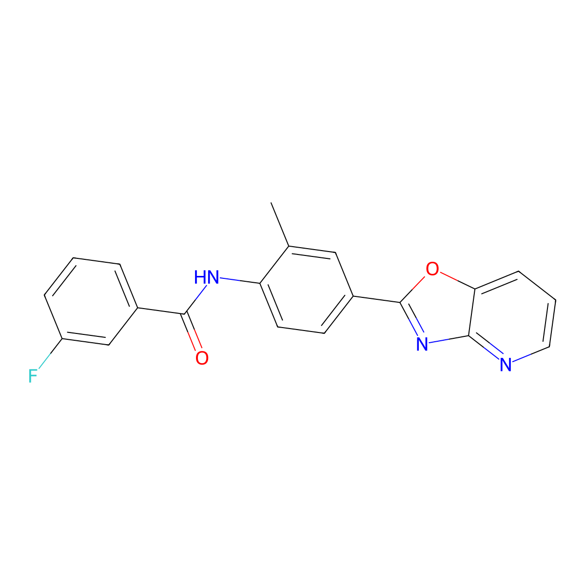 3-fluoro-N-[2-methyl-4-([1,3]oxazolo[4,5-b]pyridin-2-yl)phenyl]benzamide molecular structure, CAS 839692-31-8