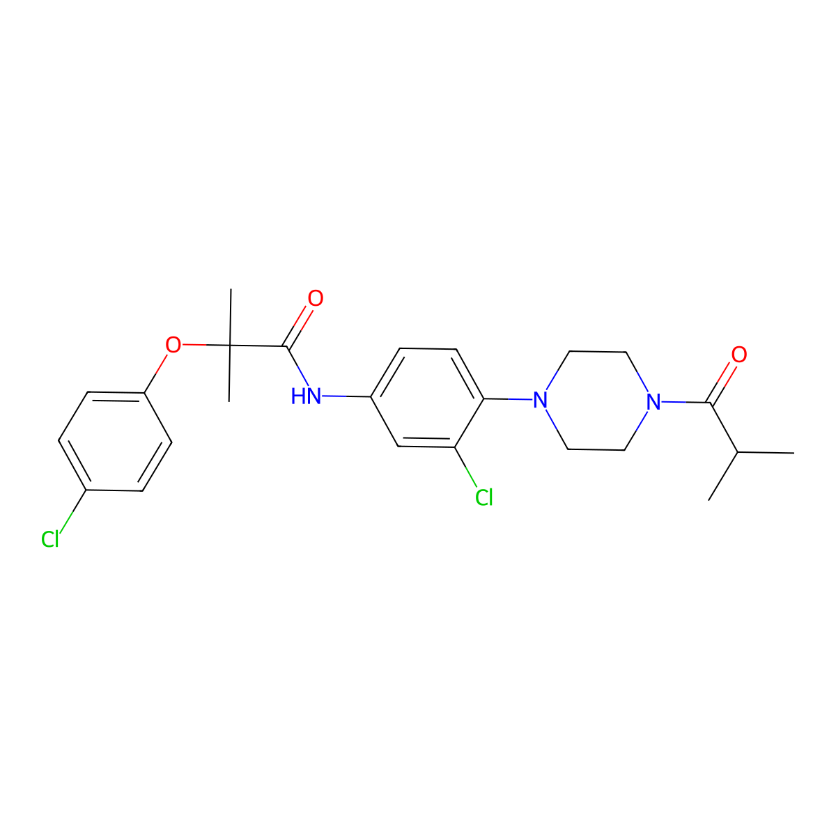 N-[3-chloro-4-[4-(2-methylpropanoyl)piperazin-1-yl]phenyl]-2-(4-chlorophenoxy)-2-methylpropanamide molecular structure, CAS 839692-43-2