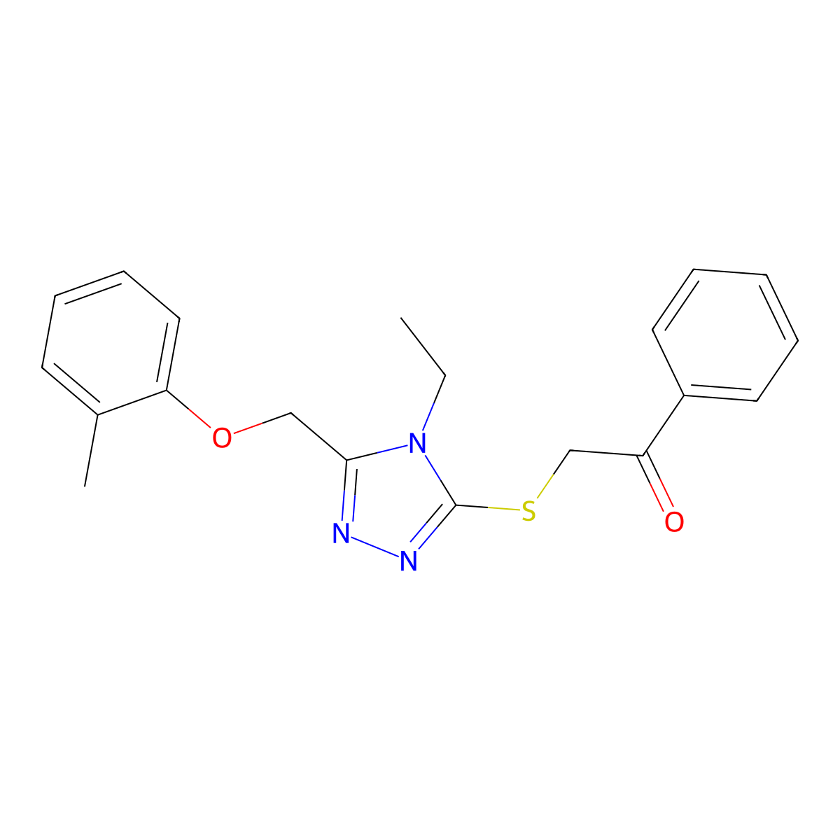 2-[[4-Ethyl-5-[(2-methylphenoxy)methyl]-1,2,4-triazol-3-yl]sulfanyl]-1-phenylethanone molecular structure, CAS 839692-77-2