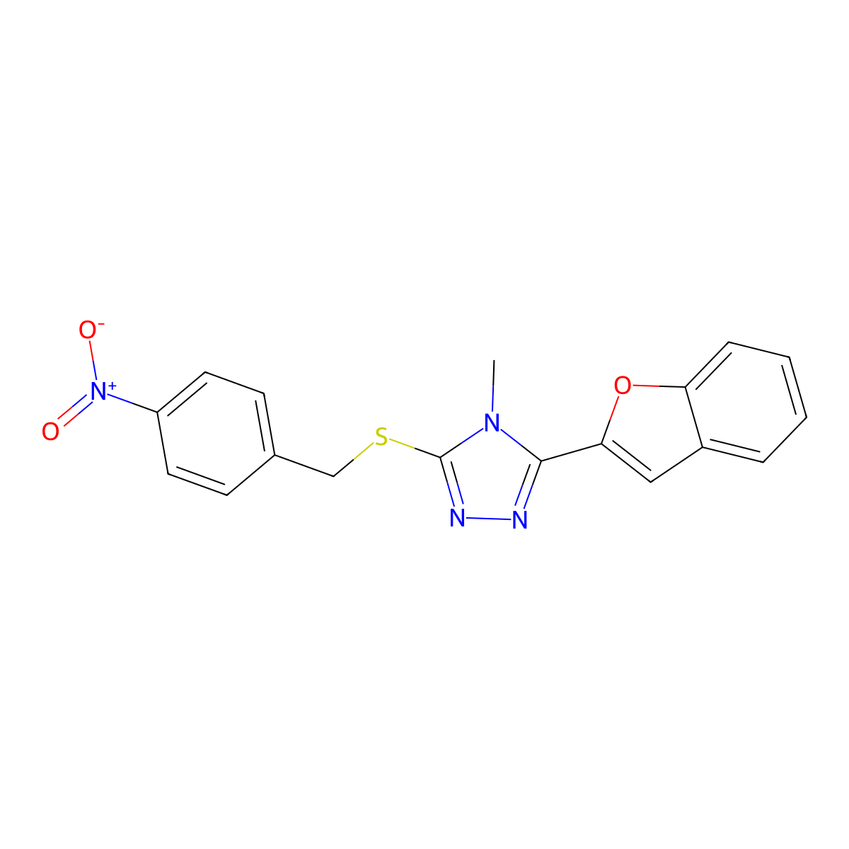 3-(1-Benzofuran-2-yl)-4-methyl-5-[(4-nitrophenyl)methylsulfanyl]-1,2,4-triazole molecular structure, CAS 839693-18-4
