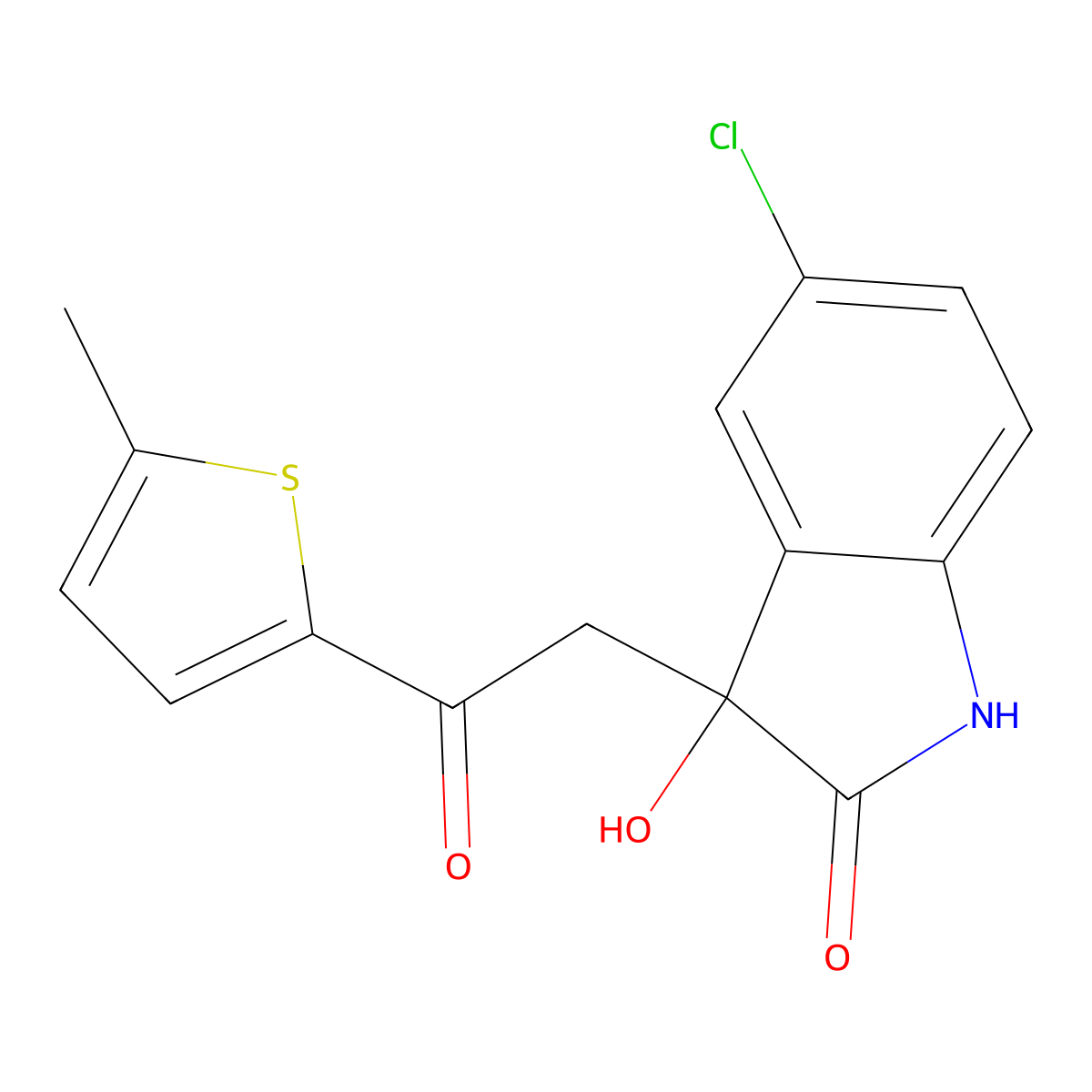 5-chloro-3-hydroxy-3-[2-(5-methylthiophen-2-yl)-2-oxoethyl]-1H-indol-2-one molecular structure, CAS 839693-36-6