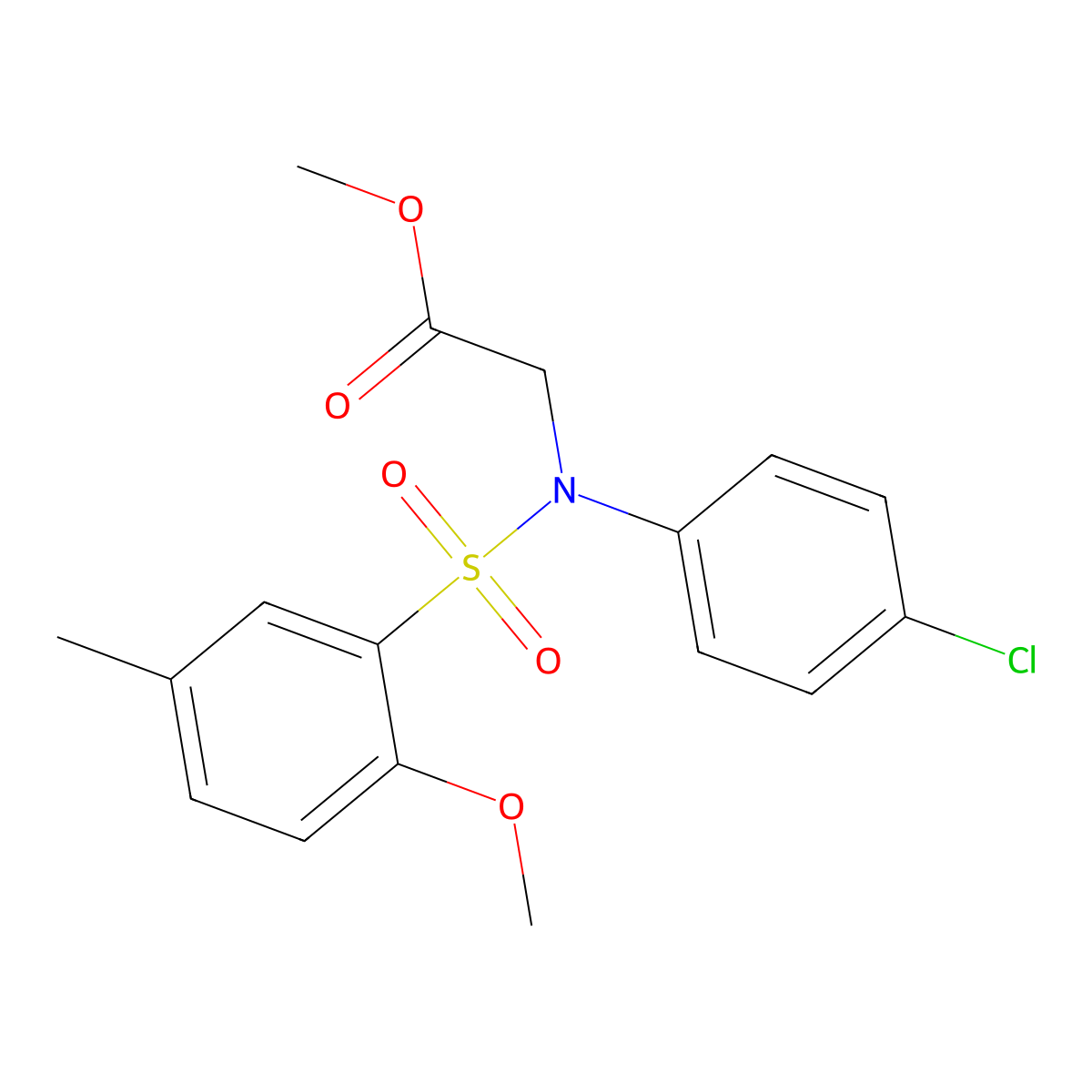 methyl 2-(4-chloro-N-(2-methoxy-5-methylphenyl)sulfonylanilino)acetate molecular structure, CAS 839693-60-6