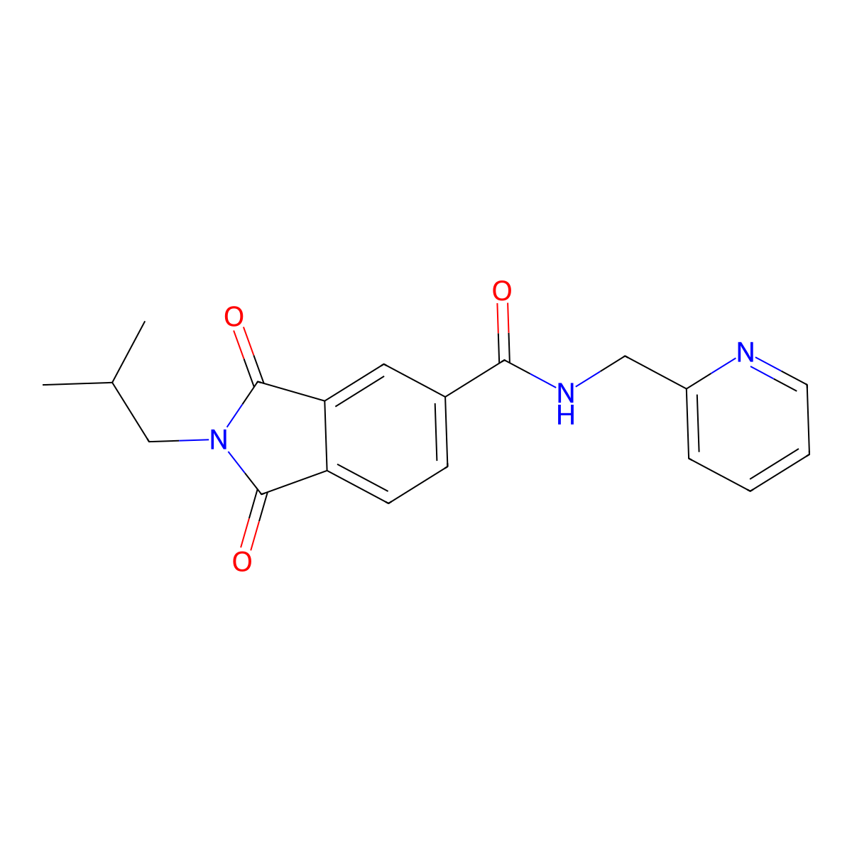 2-(2-methylpropyl)-1,3-dioxo-N-(pyridin-2-ylmethyl)-2,3-dihydro-1H-isoindole-5-carboxamide molecular structure, CAS 839694-57-4
