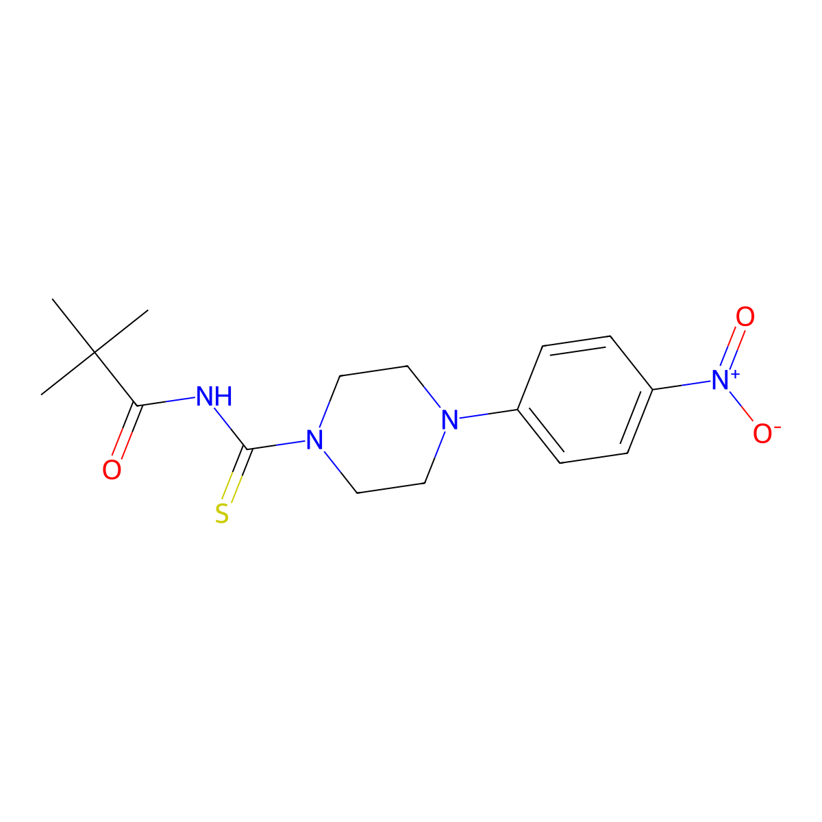 2,2-dimethyl-N-[4-(4-nitrophenyl)piperazine-1-carbothioyl]propanamide molecular structure, CAS 839694-99-4