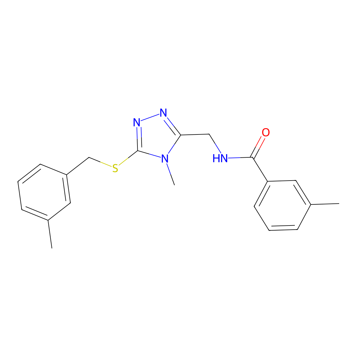 3-methyl-N-[[4-methyl-5-[(3-methylphenyl)methylsulfanyl]-1,2,4-triazol-3-yl]methyl]benzamide molecular structure, CAS 839695-34-0