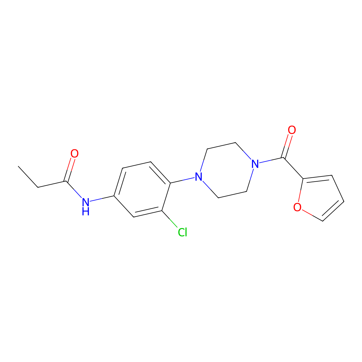 N-[3-chloro-4-[4-(furan-2-carbonyl)piperazin-1-yl]phenyl]propanamide molecular structure, CAS 839696-25-2