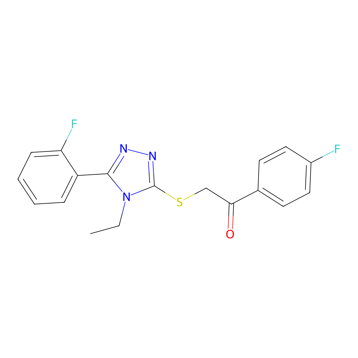 2-{[4-ethyl-5-(2-fluorophenyl)-4H-1,2,4-triazol-3-yl]sulfanyl}-1-(4-fluorophenyl)ethanone molecular structure, CAS 839697-04-0