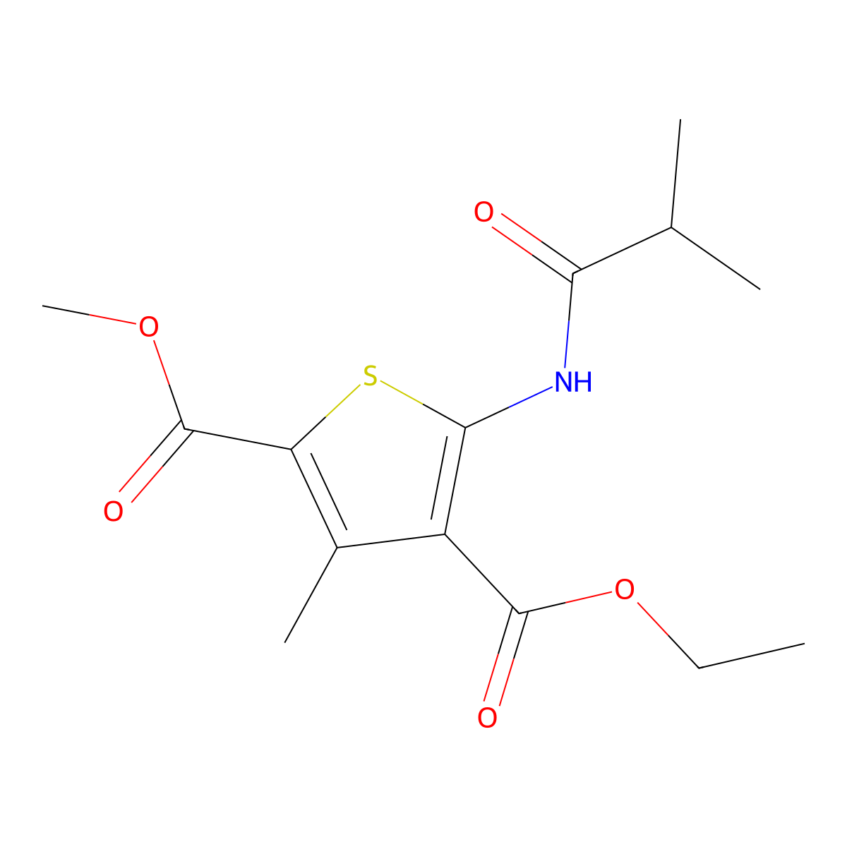 4-Ethyl 2-methyl 5-(isobutyrylamino)-3-methyl-2,4-thiophenedicarboxylate molecular structure, CAS 839697-20-0