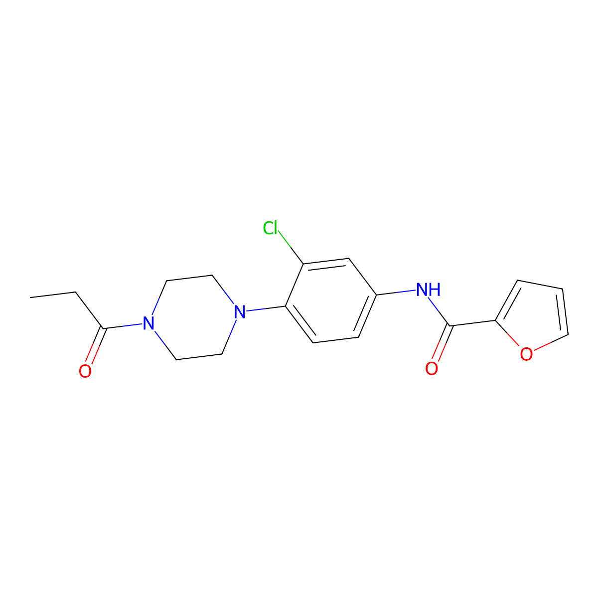 N-[3-chloro-4-(4-propanoylpiperazin-1-yl)phenyl]furan-2-carboxamide molecular structure, CAS 839697-27-7