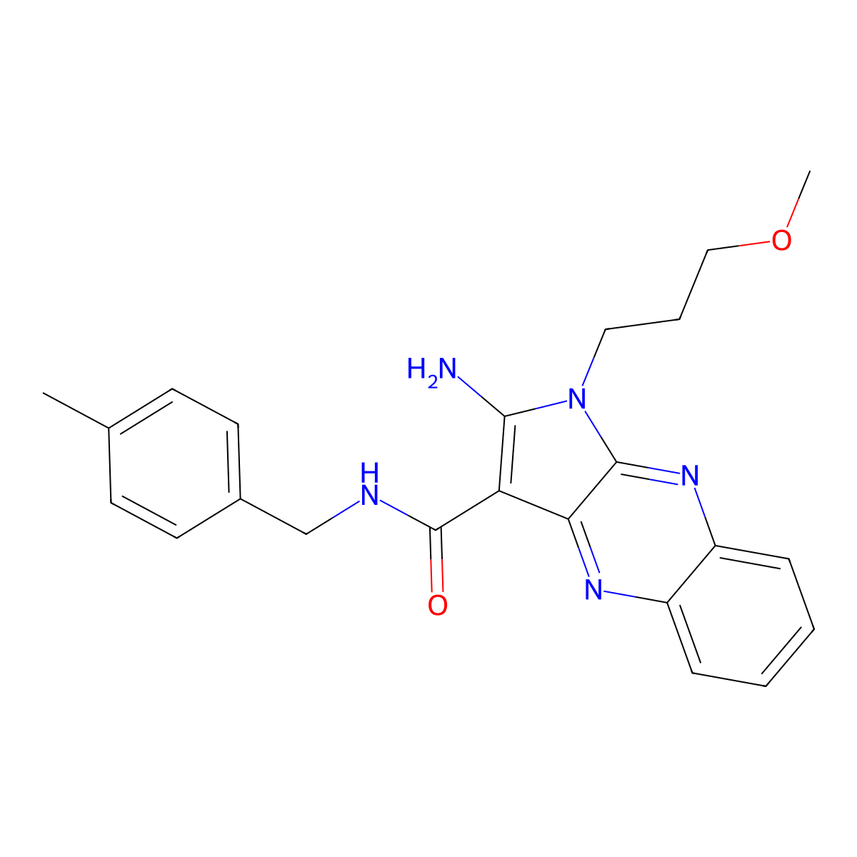 2-amino-1-(3-methoxypropyl)-N-(4-methylbenzyl)-1H-pyrrolo[2,3-b]quinoxaline-3-carboxamide molecular structure, CAS 839699-40-0