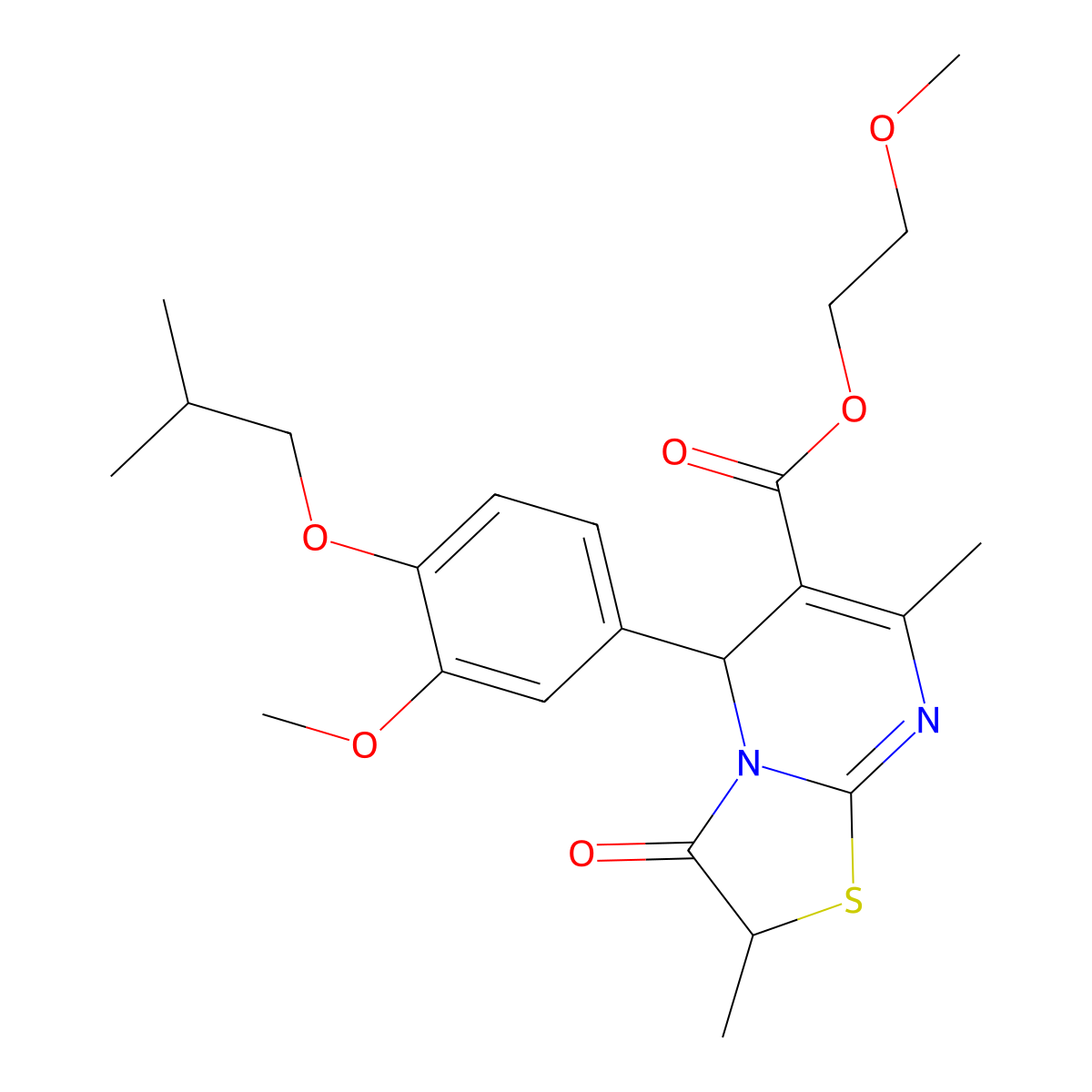 2-methoxyethyl 5-[3-methoxy-4-(2-methylpropoxy)phenyl]-2,7-dimethyl-3-oxo-2,3-dihydro-5H-[1,3]thiazolo[3,2-a]pyrimidine-6-carboxylate molecular structure, CAS 839699-63-7