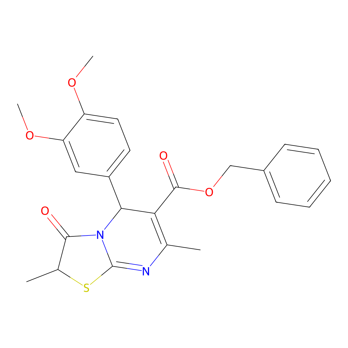 benzyl 5-(3,4-dimethoxyphenyl)-2,7-dimethyl-3-oxo-2,3-dihydro-5H-[1,3]thiazolo[3,2-a]pyrimidine-6-carboxylate molecular structure, CAS 839699-82-0