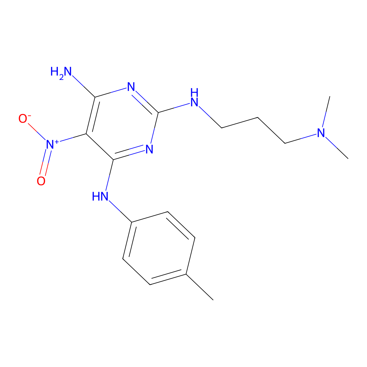 N~2~-[3-(dimethylamino)propyl]-N~4~-(4-methylphenyl)-5-nitropyrimidine-2,4,6-triamine molecular structure, CAS 839700-67-3