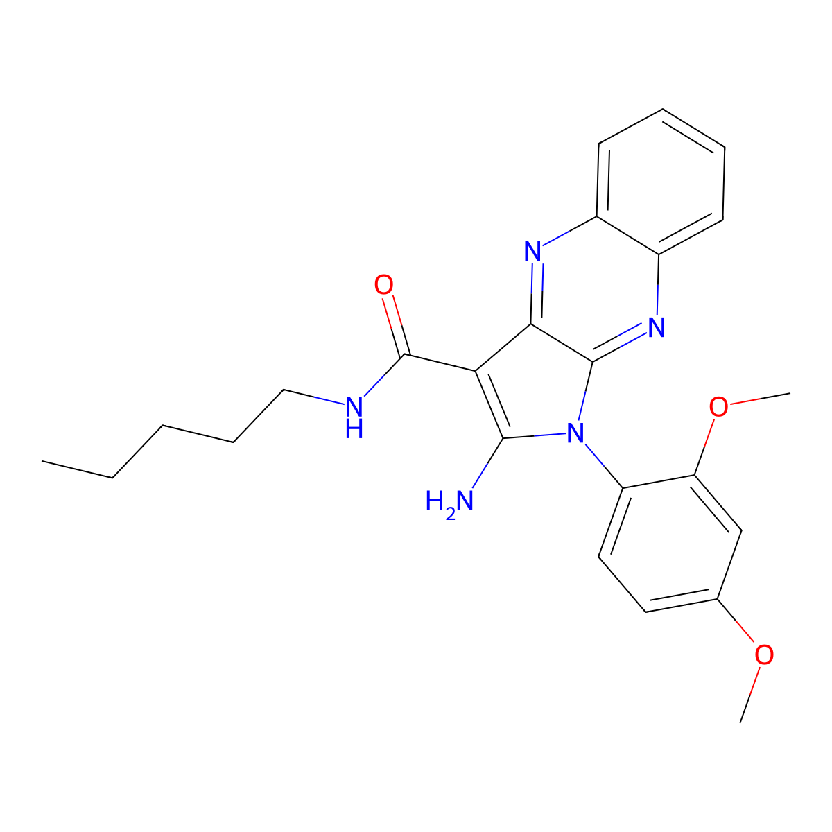2-amino-1-(2,4-dimethoxyphenyl)-N-pentyl-1H-pyrrolo[2,3-b]quinoxaline-3-carboxamide molecular structure, CAS 839700-84-4
